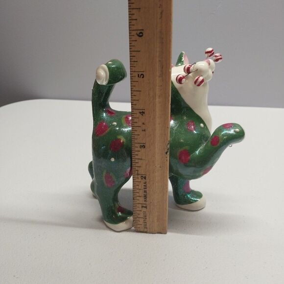 Amy Lacombe 2002 WhimsiClay Ceramic Cat Figurine Willitts Design Green Polka Dot - Picture 15 of 16